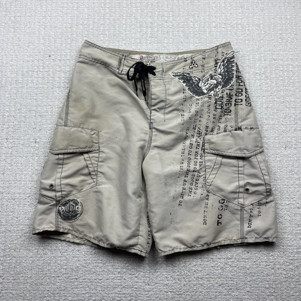 Y2K Project Raw Board Shorts Swim Trunks Cargo Grunge Goth Punk Affliction Men S